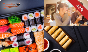 Sushibox (50 stuks) + 6 vegetarische loempia's om af te halen
