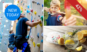 Wandklimmen, boulderen of boogschieten (1 uur) + limonade + zakje snoep