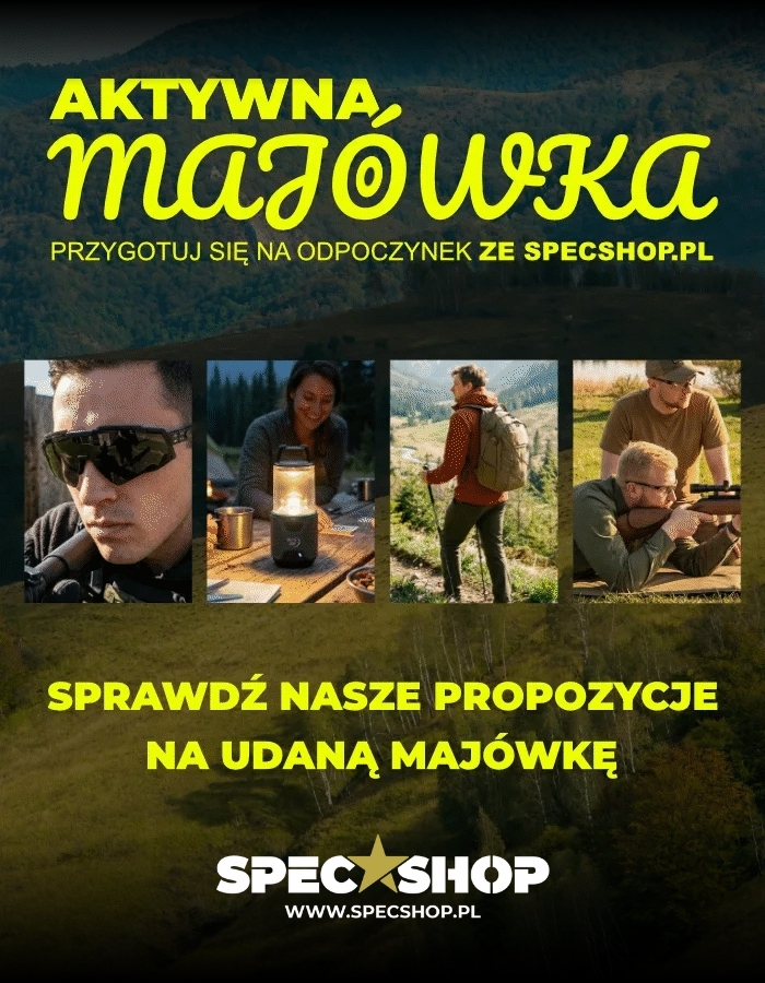 SpecShop outdoor May picnic collage showing sunglasses, camping lantern, hiker with backpack and shooting practice in the countryside