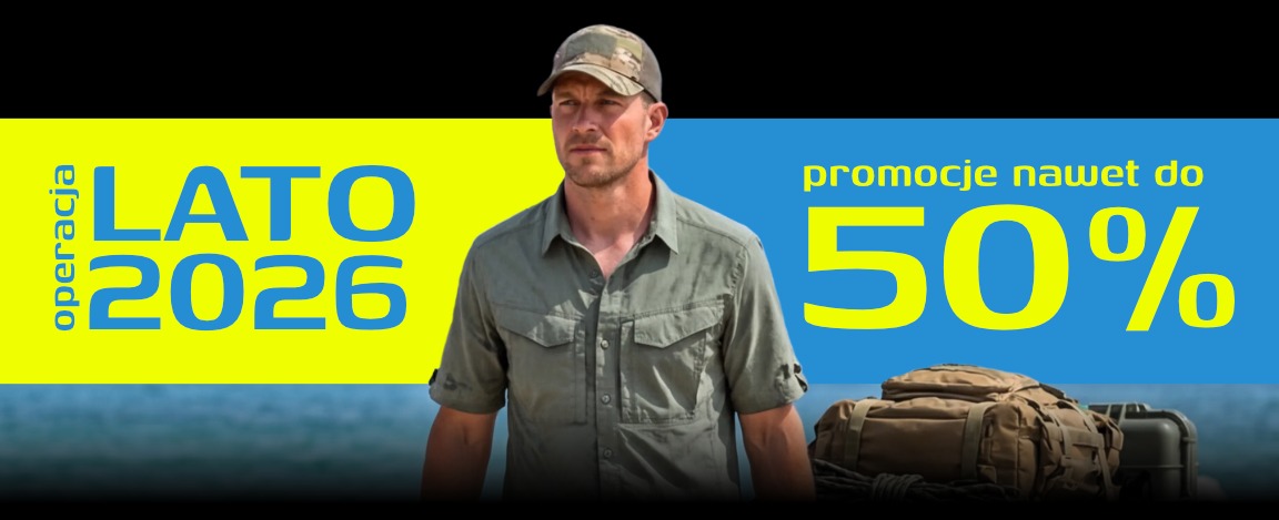 Man in cap and shirt with travel backpacks on a beach beside bright banner: Summer 2026 sale — promotions up to 50% off outdoor gear