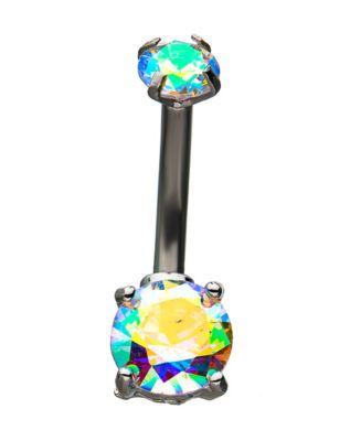 CZ Aurora Borealis Effect Belly Ring - 14 Gauge