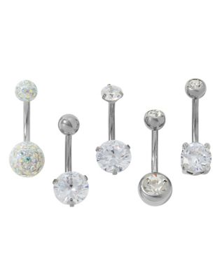 Multi-Pack CZ Ball Belly Rings 5 Pack – 14 Gauge