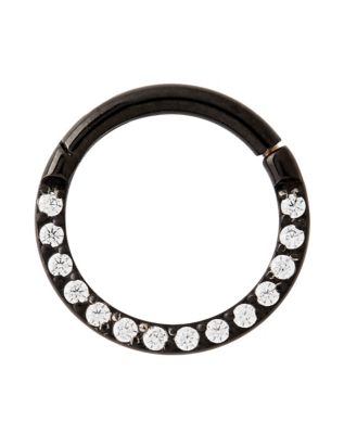 CZ Black Titanium Clicker Septum Ring - 16 Gauge