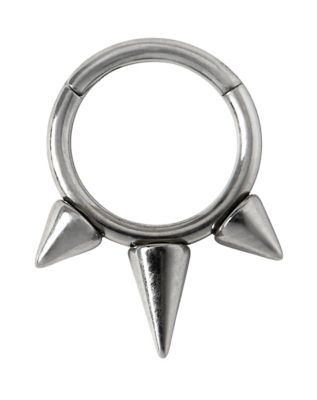 Silvertone Spike Titanium Septum Ring - 16 Gauge