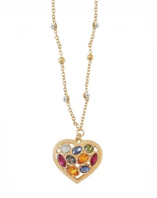 Goldtone Bejeweled Heart Necklace