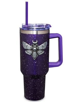 Purple Death Moth Travel Tumbler with Straw - 40 oz.