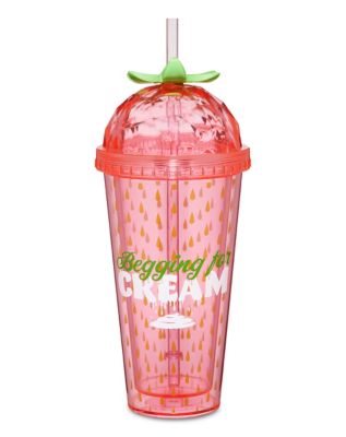 Strawberry Begging for Cream Dome Cup with Straw - 20 oz.