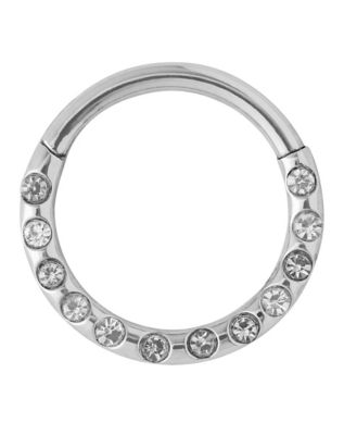 CZ Hinged Hoop Nose Ring - 18 Gauge