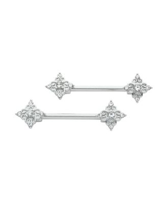 Silver and Crystal Ornate Barbells - 14 Gauge