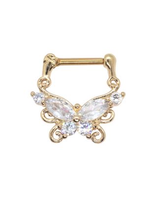 CZ Goldtone Butterfly Septum Ring - 16 Gauge