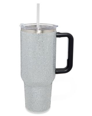 Silver Rhinestone Travel Tumbler with Straw - 40 oz.