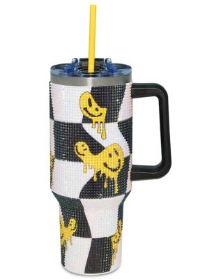 Melting Smiley Rhinestone Travel Tumbler with Straw - 40 oz.