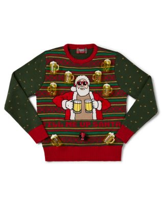 Light-Up Fill Me Up Santa Beverage Dispenser Christmas Sweater