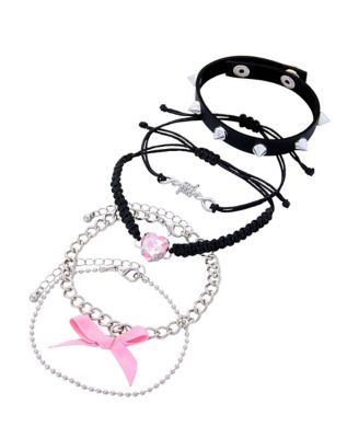 Multi-Pack Heart and Bow Chain Bracelets - 5 Pack