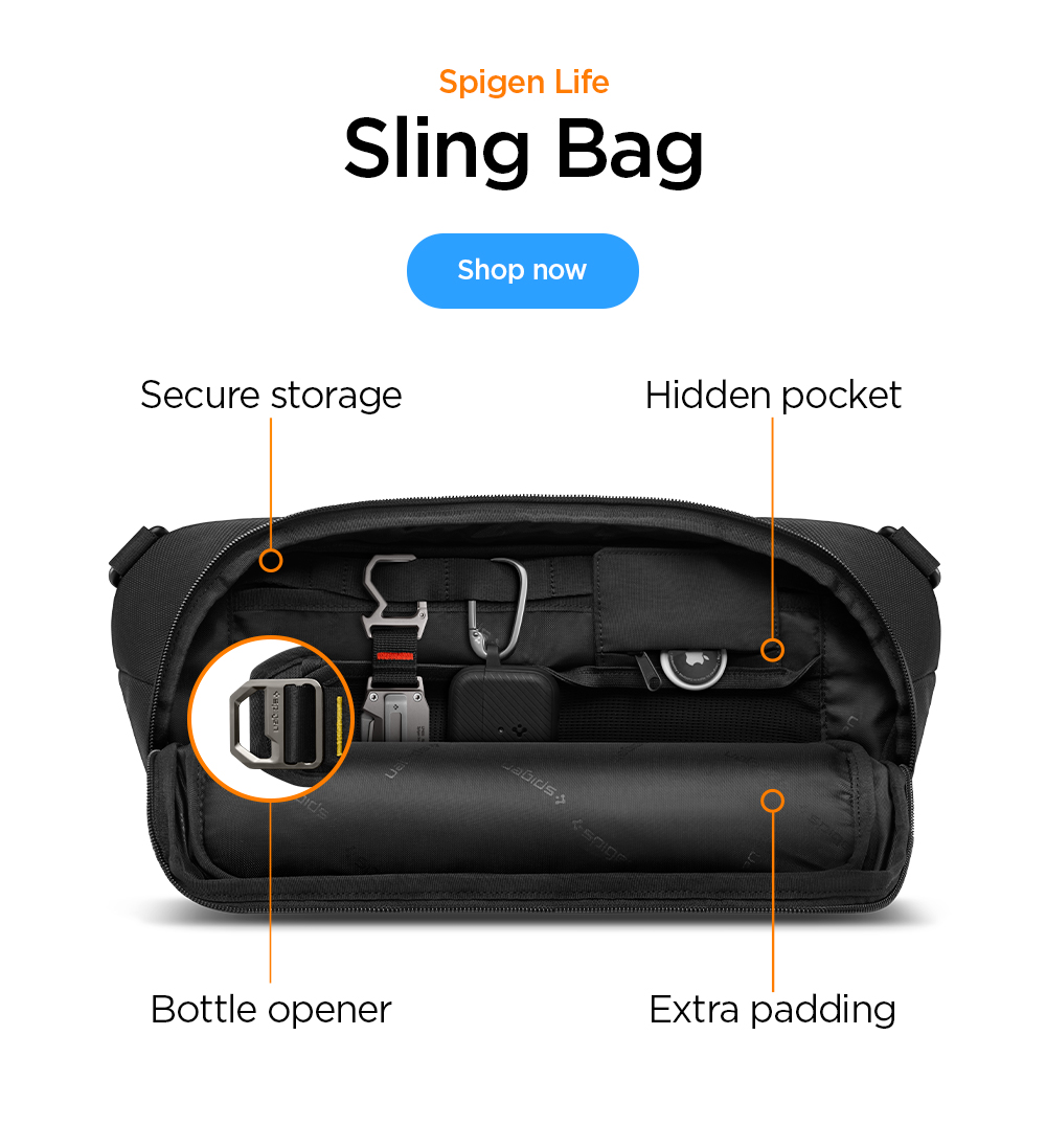 Sling Bag: Secure storage, Hidden pocket, Extra padding, Bottle opener