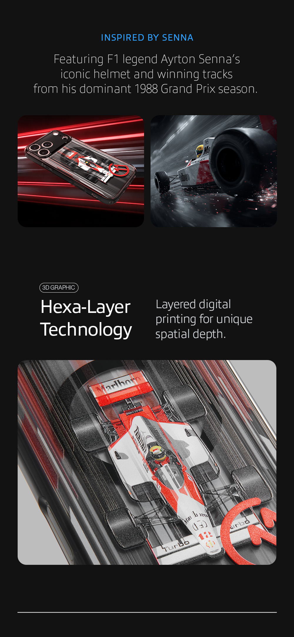 Inspired by Senna: Featuring F1 legend Ayrton Senna’s iconic helmet and winning tracks from his dominant 1988 Grand Prix season. 3D Hexa-Layer Technology.