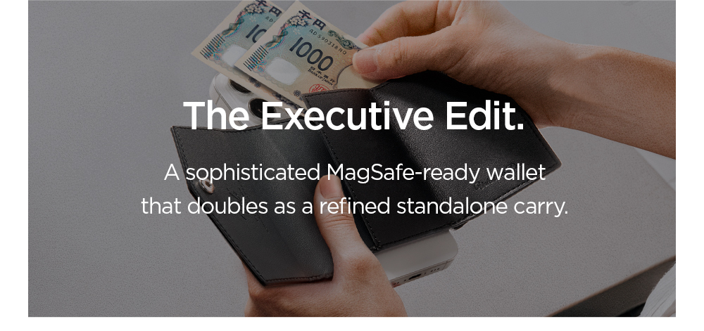 The Executive Edit. A sophisticated MagSafe-ready wallet that doubles as a refined standalone carry. 