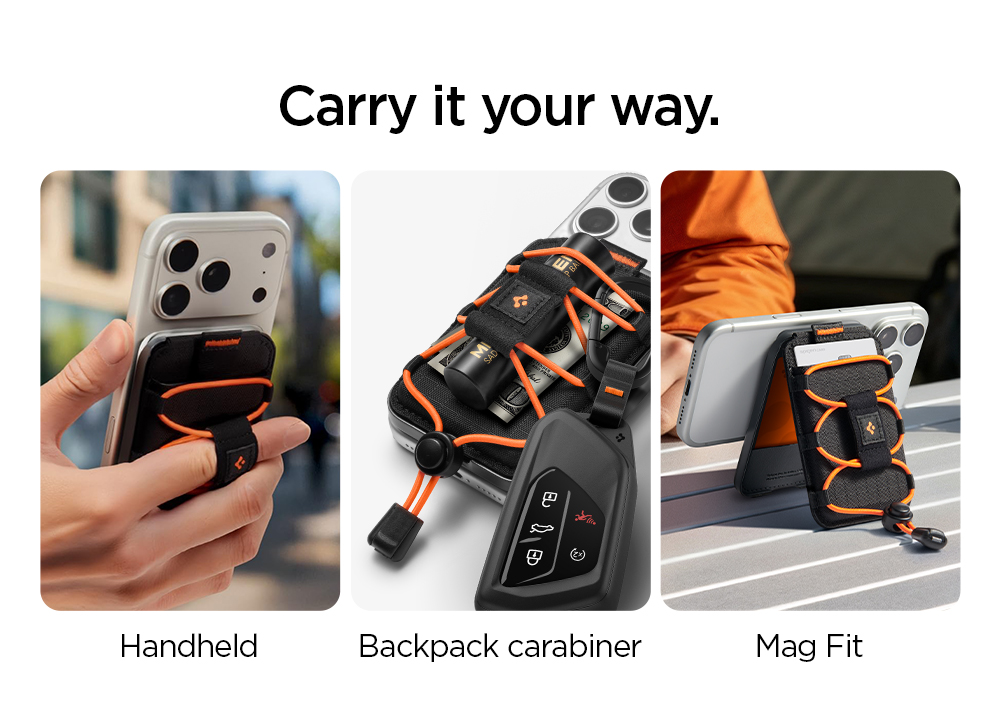 Carry it your way. Handheld, Backpack Carabiner, or MagSafe.