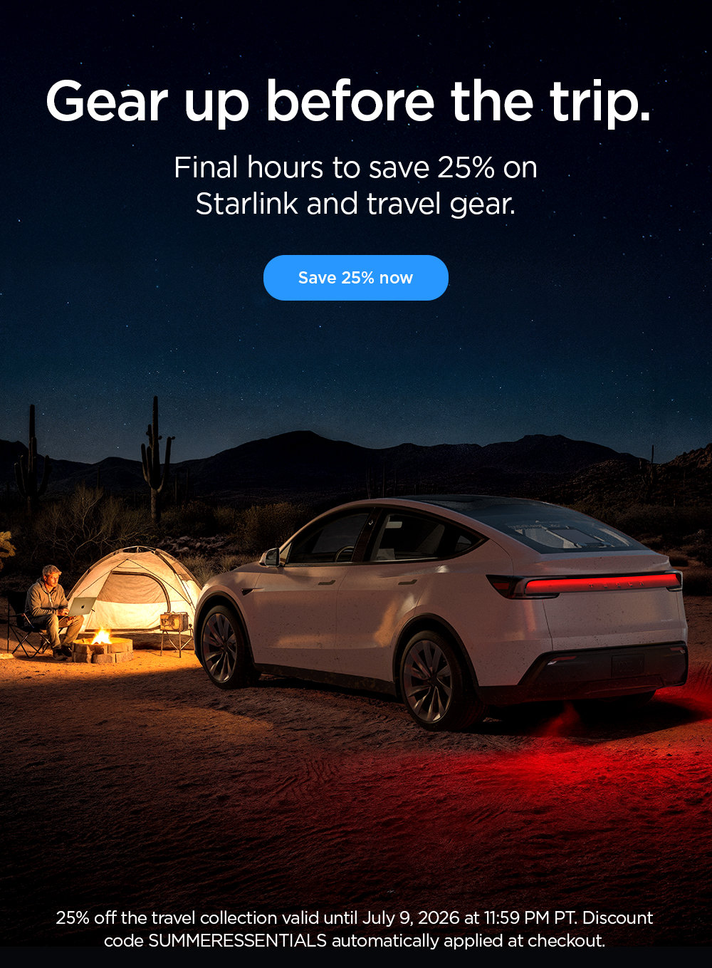Gear up before the trip. Final hours to save 25% on Starlink and travel gear. Save 25% now.