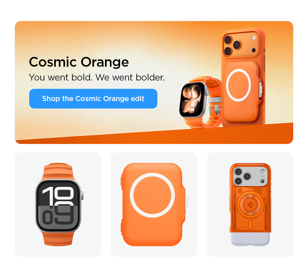Cosmic Orange: You went bold. We went bolder. Shop Orange accessories for iPhone 17, iPhone 17 Pro, iPhone 17 Pro Max, iPhone 17 Air, AirPods, MagSafe compatible card holders, Apple Watch, and more.