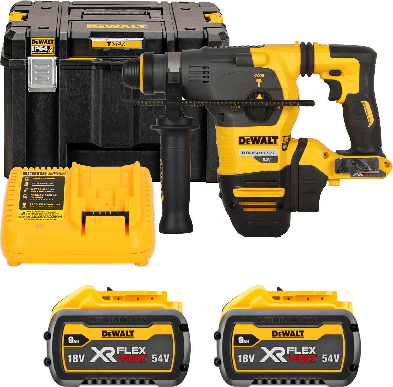 DEWALT 54V XR FLEXVOLT™ SDS-Plus 3,5 J aku kombinované kladivo, 2x 9,0 Ah DCH333X2-QW