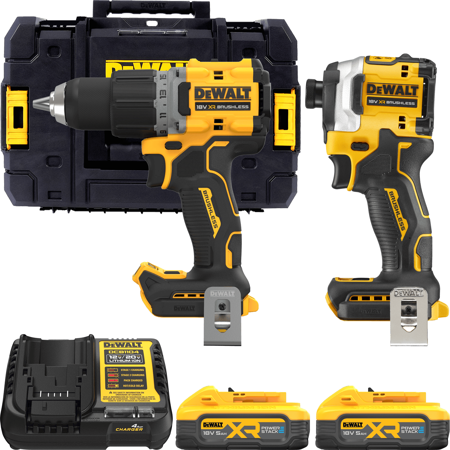 DEWALT 18V XR Aku sada vŕtačky DCD800 a rázový uťahovák 1/4” Hex DCF850, 2x 5,0 POWERSTACK