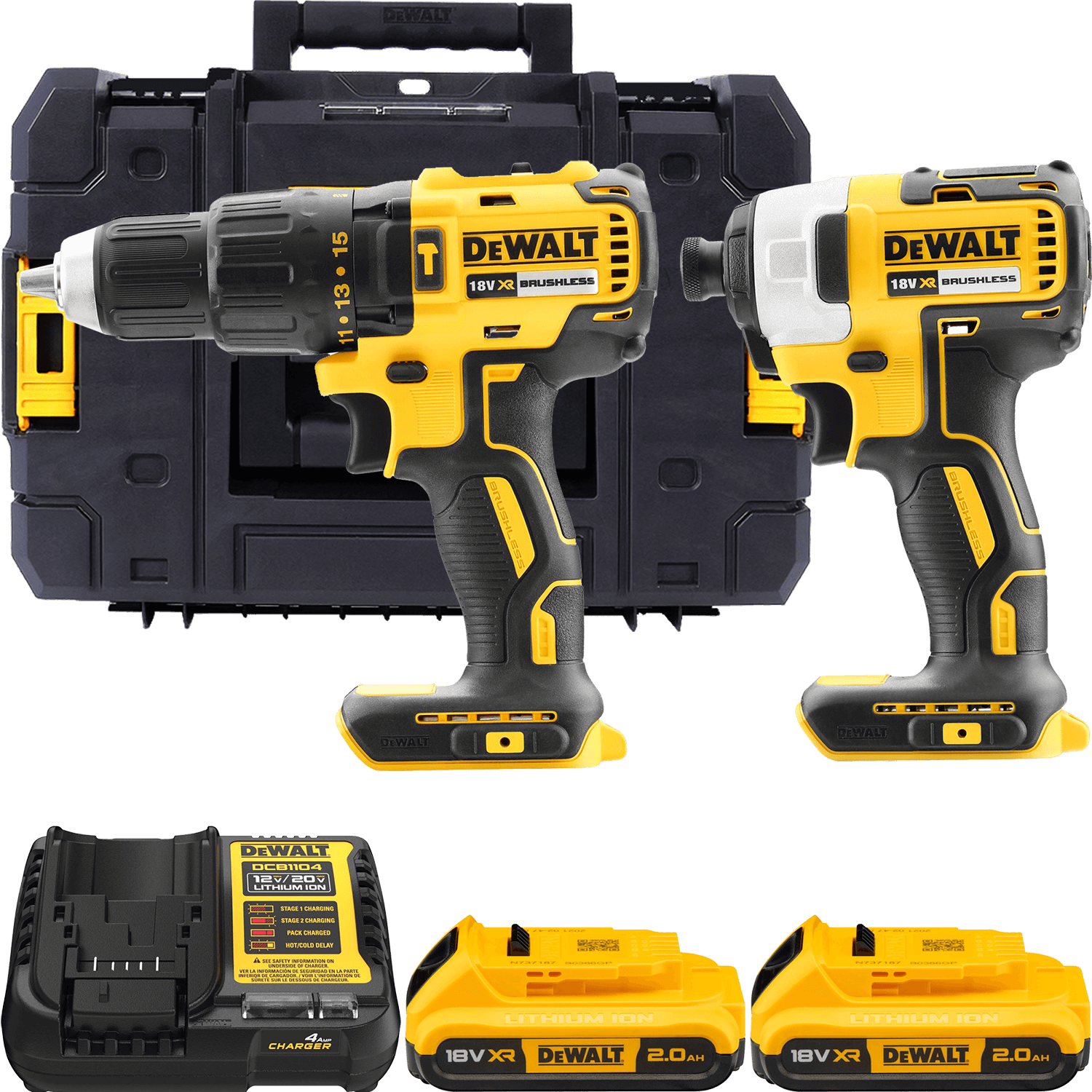 DEWALT 18V XR Aku sada vŕtačky DCD778 a rázový uťahovák 1/4” Hex, 2x 2,0 Ah