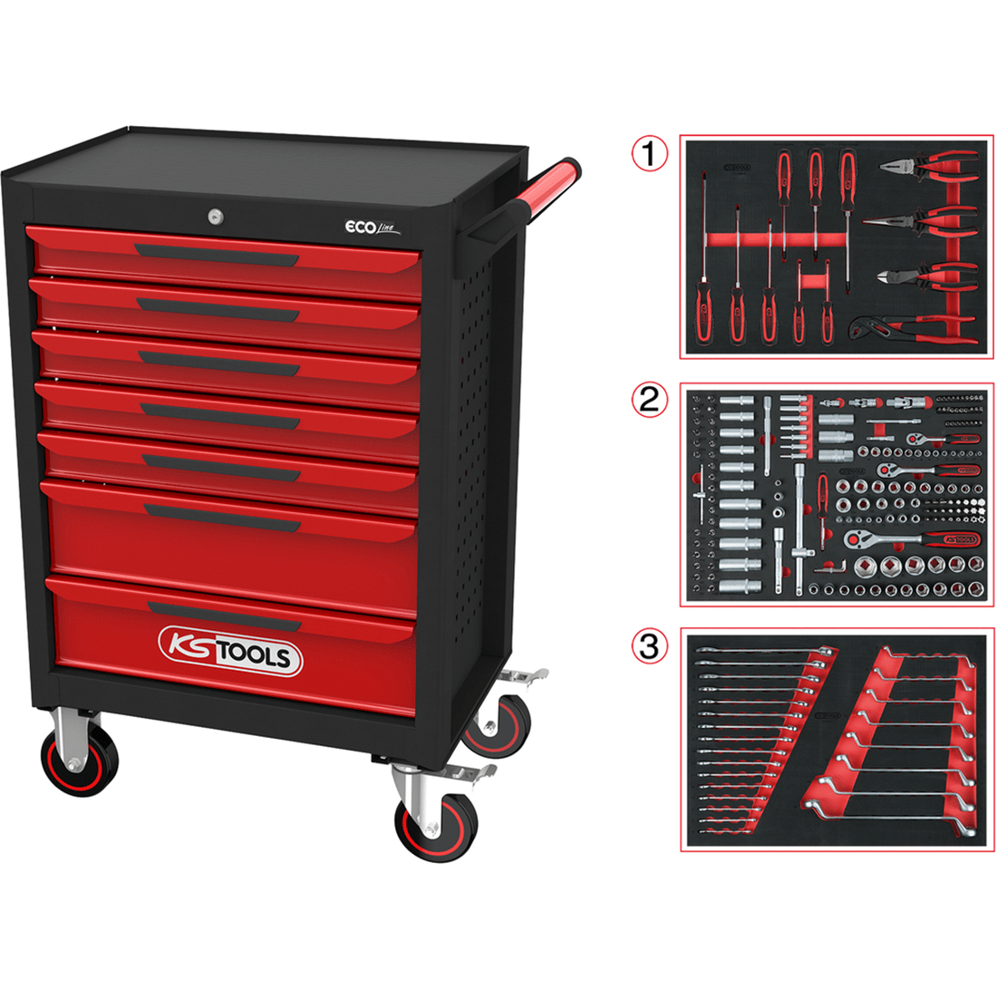 KS TOOLS ECOline™ 215 dielny dielenský vozík na náradie so 7 zásuvkami