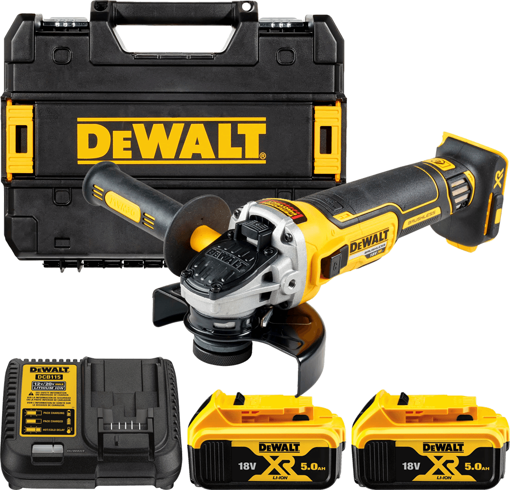 DEWALT 18V XR 125 mm aku uhlová brúska s posuvným spínačom, 2x 5,0 Ah