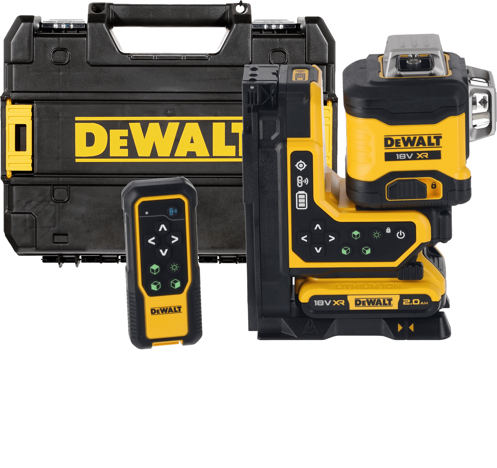 DEWALT 18V XR 3 x 360° zelený laser s diaľkovým ovládaním, bez aku