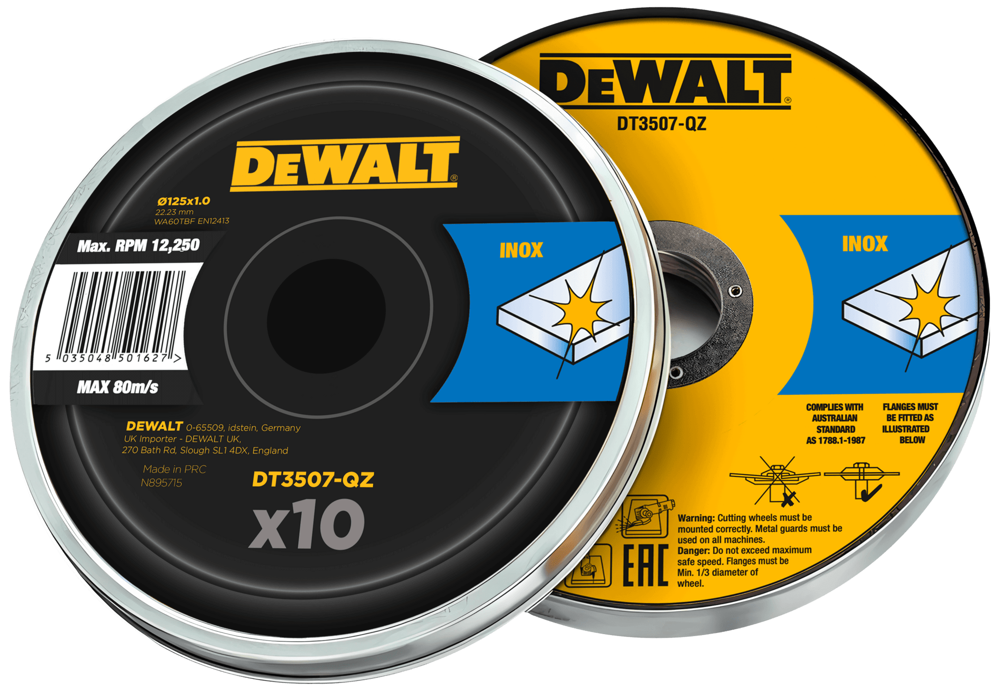 DEWALT Rezný kotúč INOX 125x1 mm plechový box - 10ks DT3507-QZ