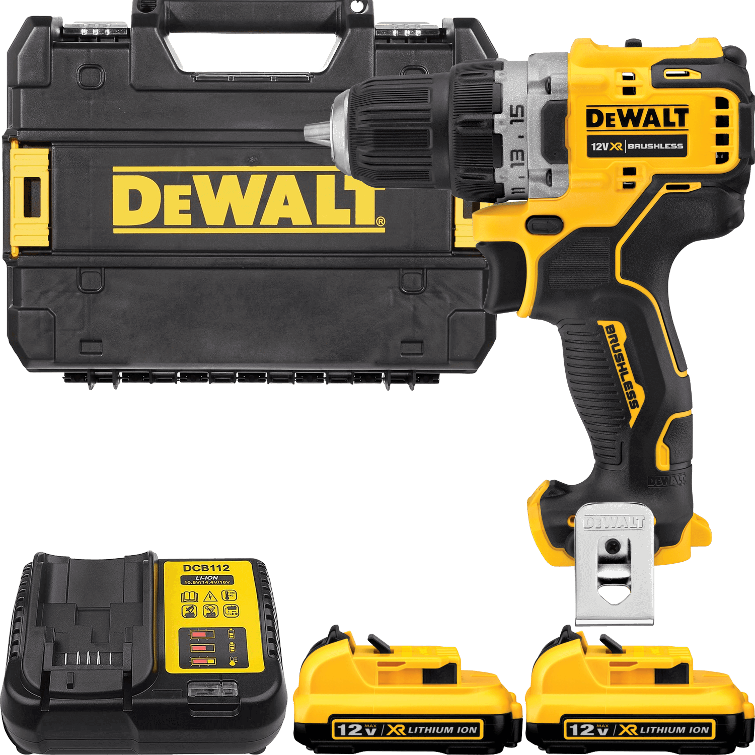 DEWALT 12V XR Aku polokompaktná vŕtačka/skrutkovač, 2x 2,0 Ah