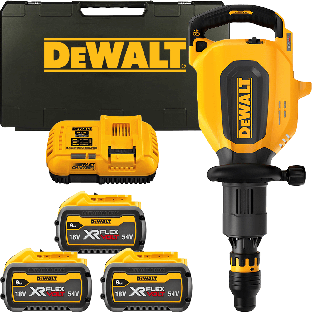 DEWALT 54V XR FLEXVOLT™ SDS-Max 27 J aku demolačné kladivo, 3x 9,0 Ah