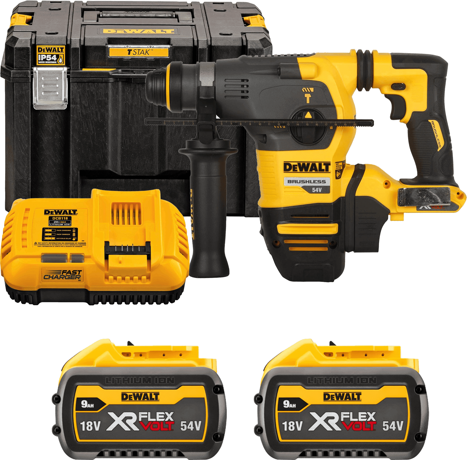 DEWALT 54V XR FLEXVOLT™ SDS-Plus 3,5 J aku kombinované kladivo, 2x 9,0 Ah