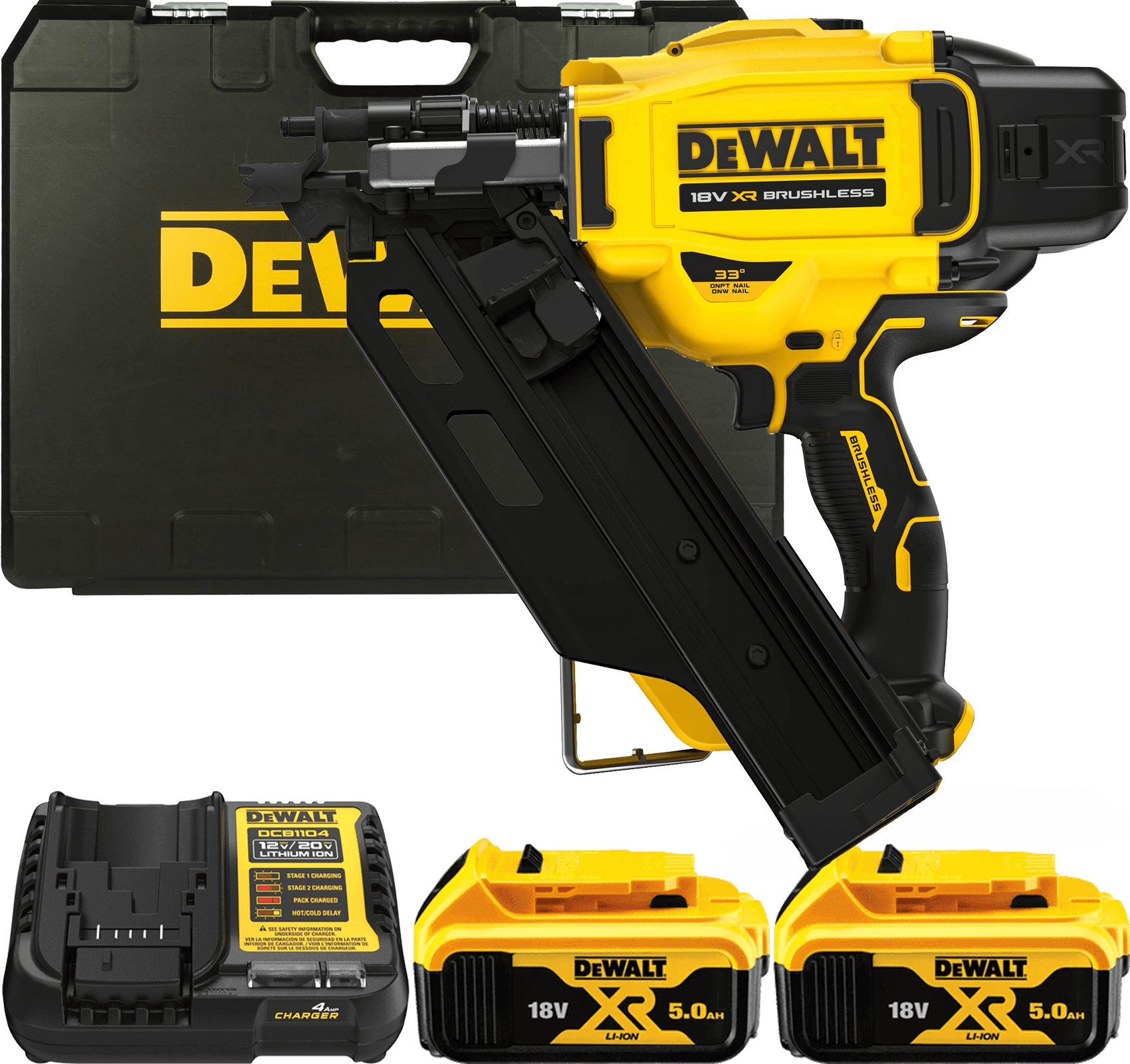 DEWALT 18V XR Aku tesárska klincovačka 50-90 mm, 2x 5,0 Ah