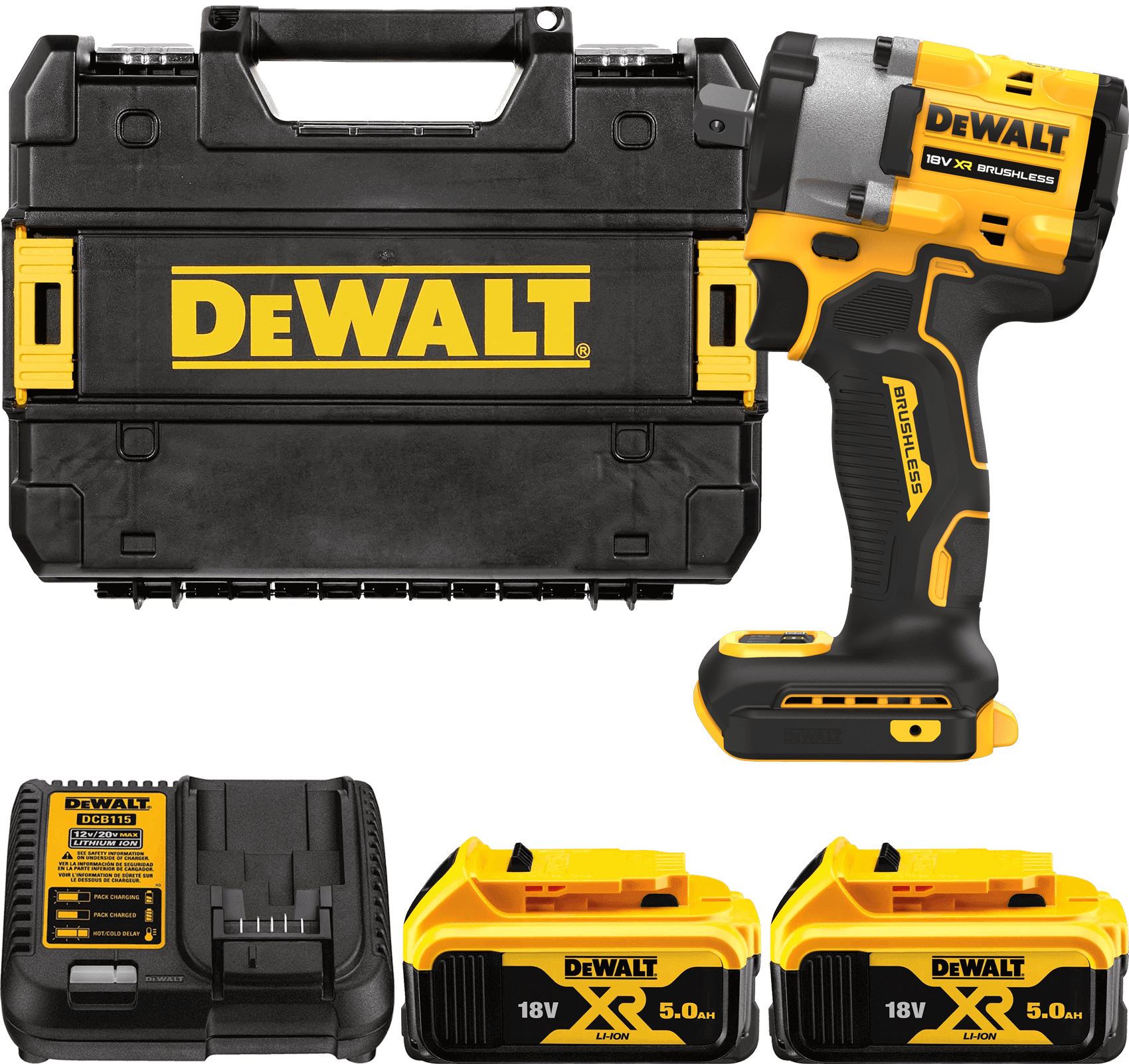 DEWALT 18V XR 1/2” Aku rázový uťahovák s poistnou guličkou, 2x 5,0 Ah