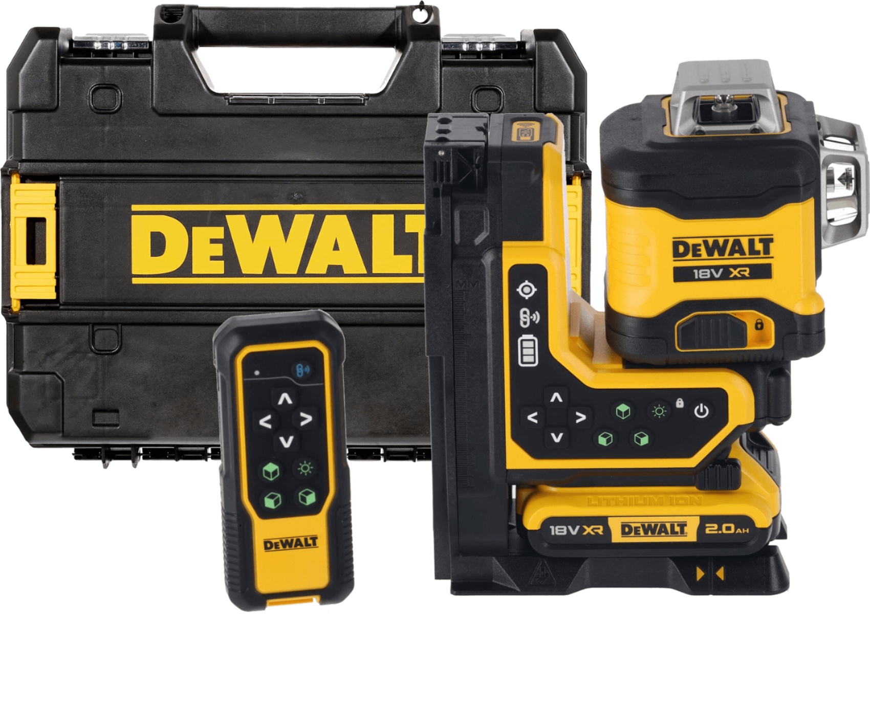 DEWALT 18V XR 3 x 360° zelený laser s diaľkovým ovládaním, bez aku