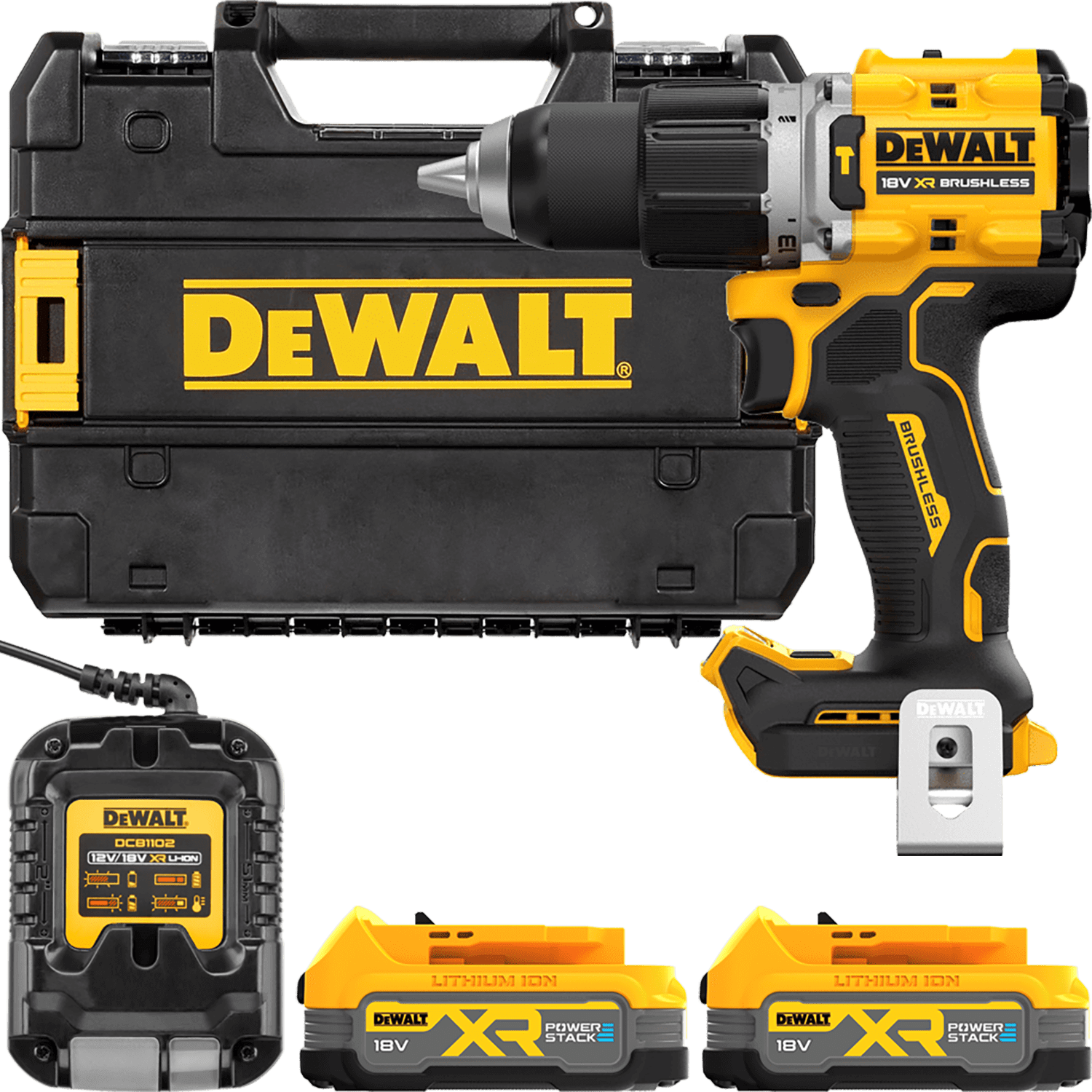 DEWALT 18V XR Aku vŕtačka s príklepom, 2x 1,7 Ah POWERSTACK™