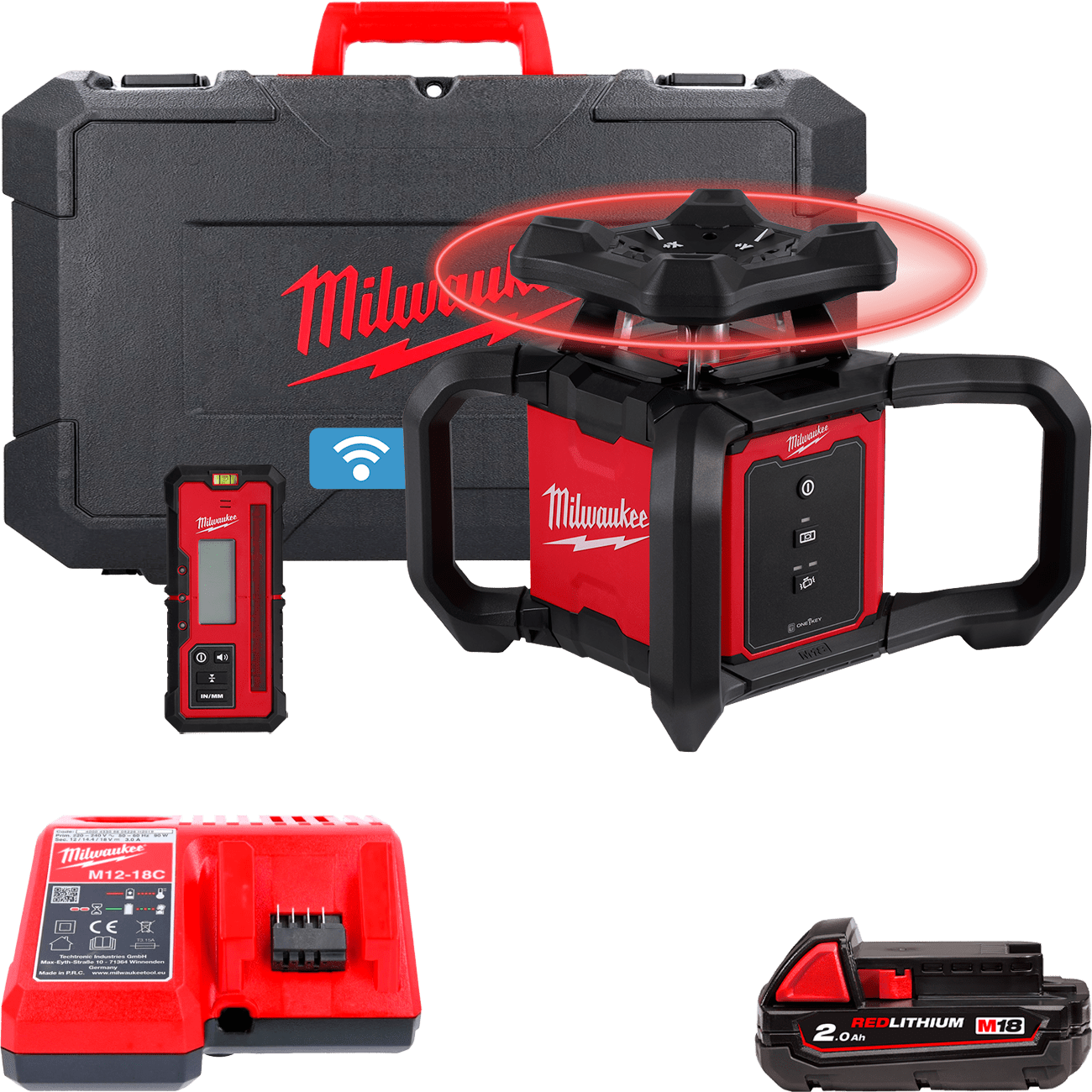 MILWAUKEE M18™ Rotačný laser 600 m, červený M18RLOH600-201C