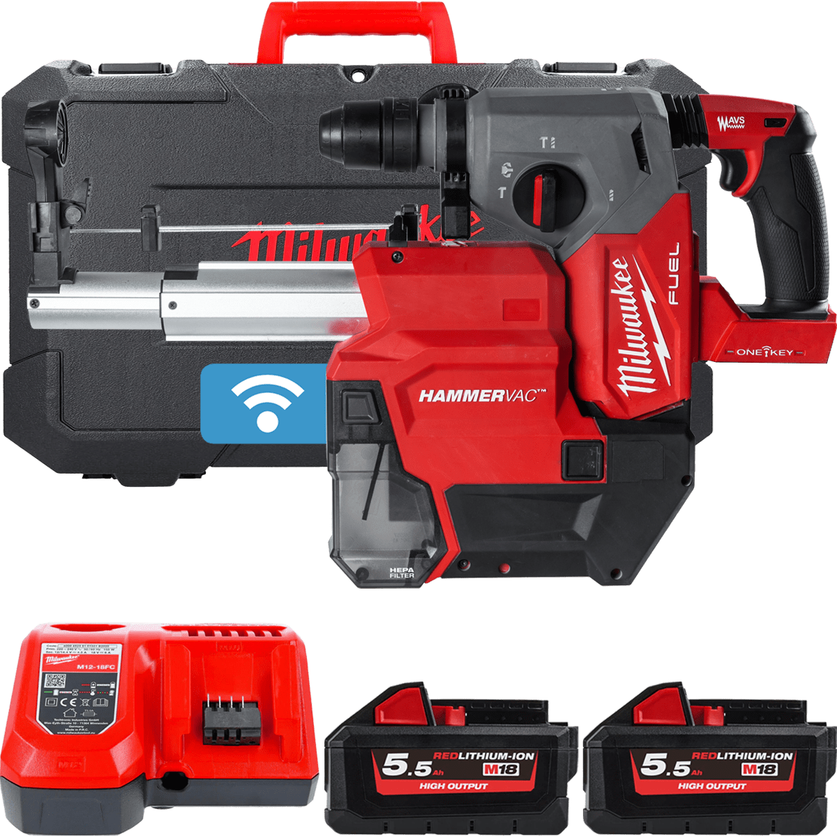 MILWAUKEE M18 FUEL™ ONE-KEY™ SDS-Plus vŕtacie kladivo 4-režimové s FIXTEC™ s odsávačom