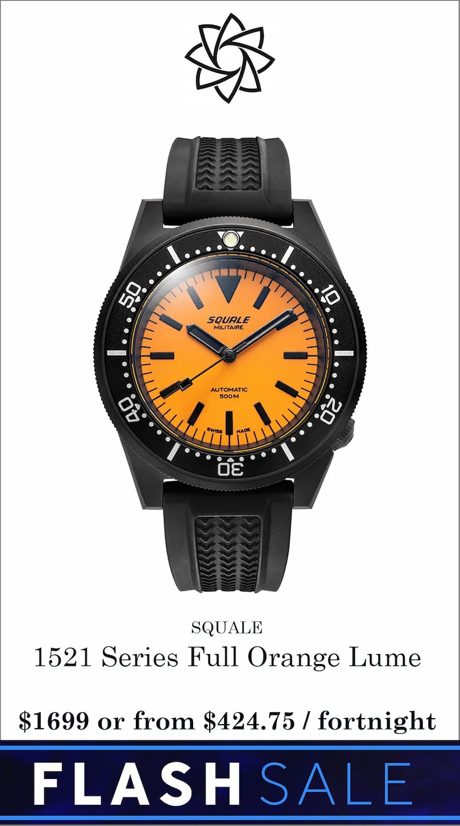 orange lume squale watch
