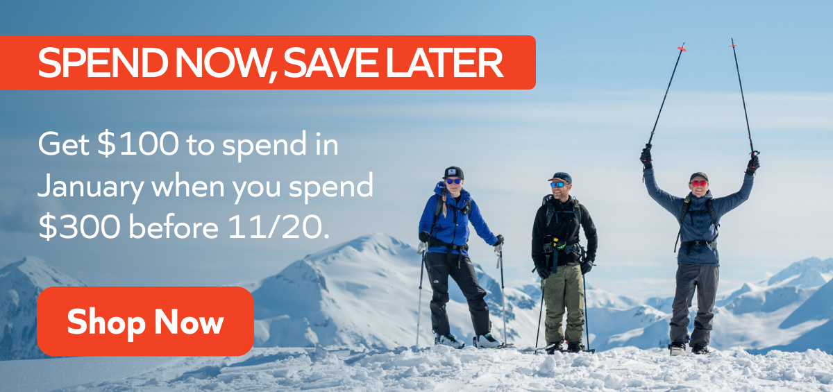 Spend $300 by 11/20, get $100 to use in January. Shop now and save later!