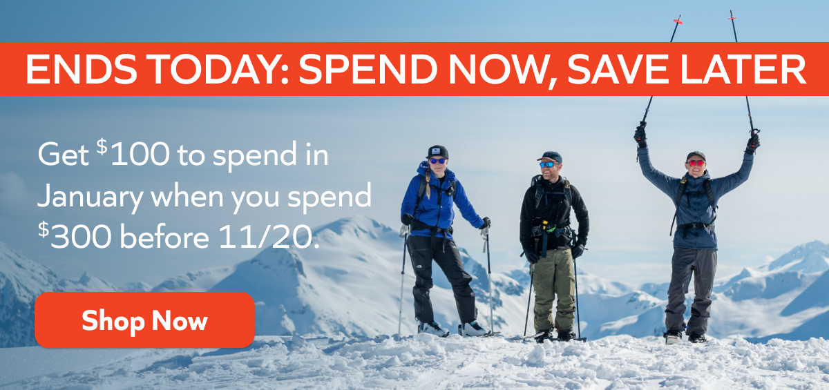 ENDS TODAY: Spend $300 by 11/20, get $100 to use in January. Shop now!