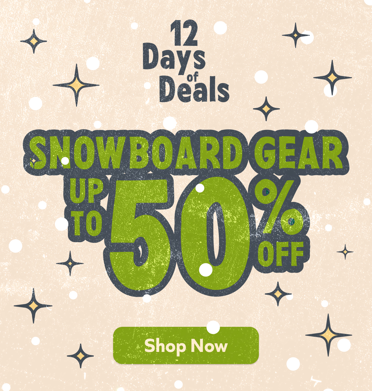 Snowboard gear sale: get up to 50% off snowboarding essentials during the 12 Days of Deals holiday event.