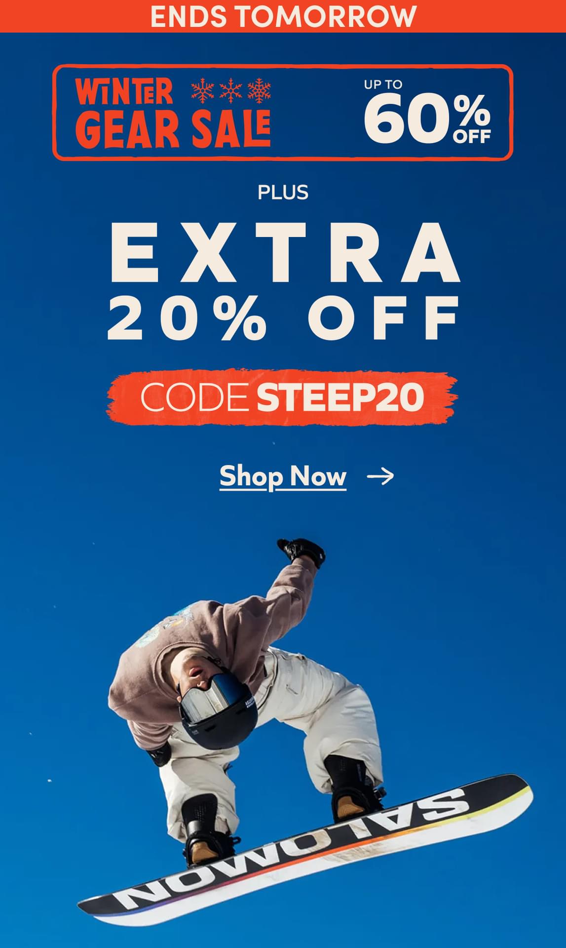 Winter Gear Sale - Up to 60% off + Extra 20% off - Use code STEEP20. Shop Now.