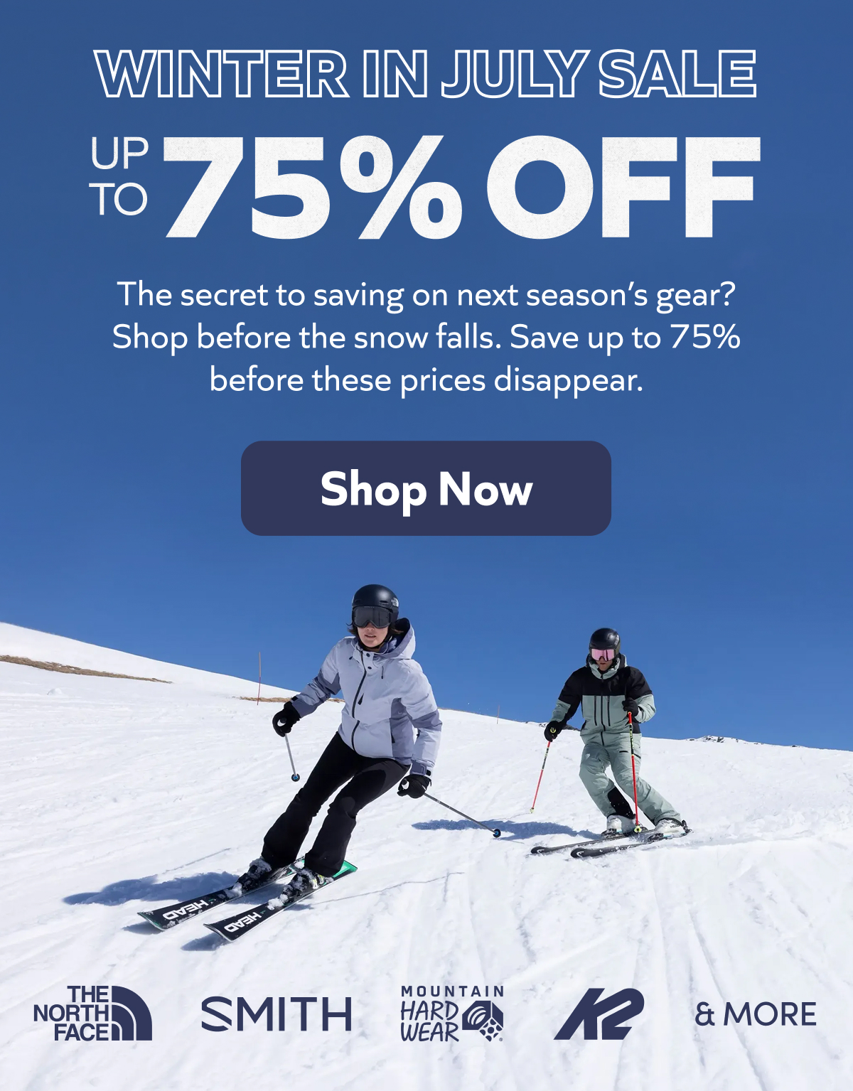 Save up to 75% off winter gear and apparel!