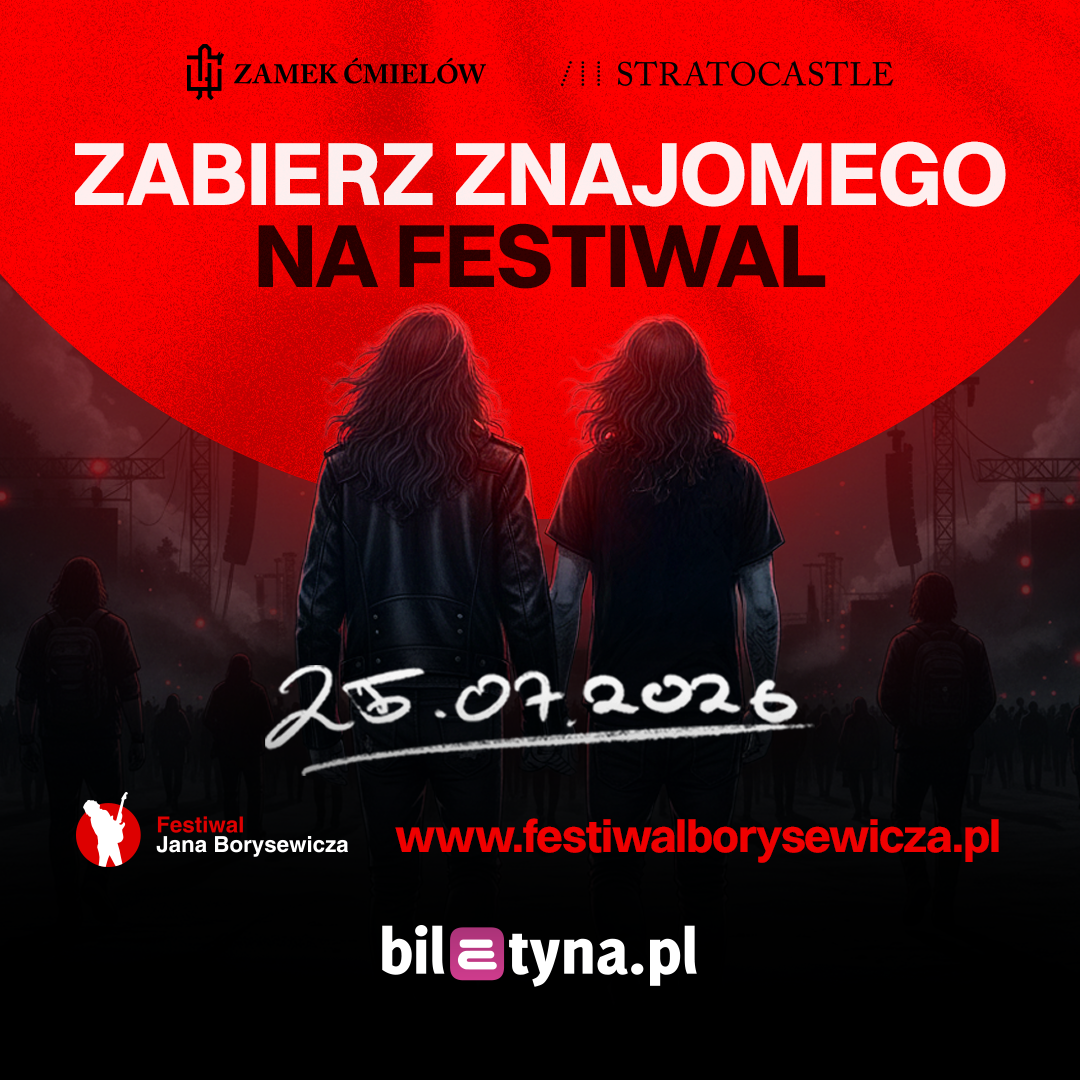 Two people holding hands at a festival entrance under red banner 'Take a friend to the festival', handwritten date 25.07.2026