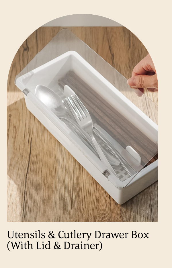 Utensils & Cutlery Drawer Box (With Lid & Drainer)