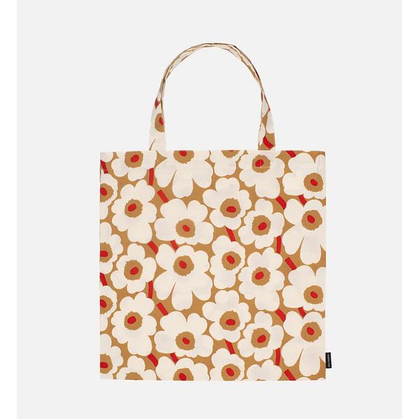 Kassi Marimekko Pieni Unikko 44x43cm, ruskea-pellava-punainen