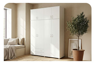 ארון 4 דלתות גבוה תליה מדפים ומגירות